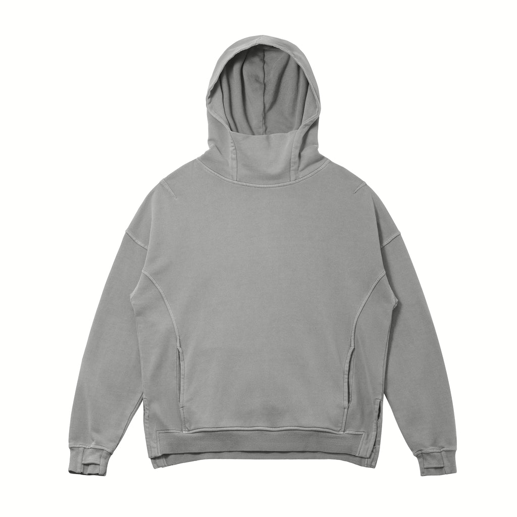 TY White Unisex Washed Slit Hem Turtleneck Hoodie